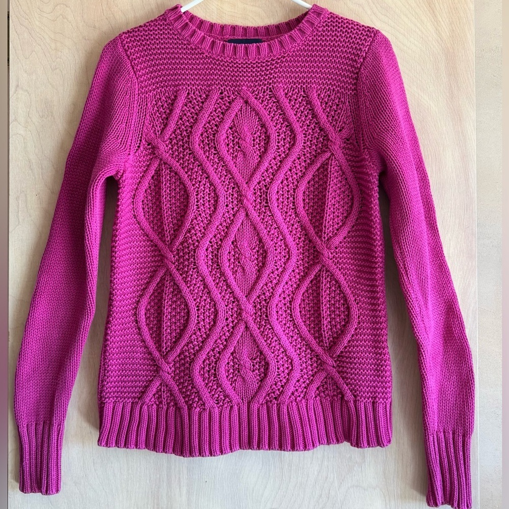 Lands' End Drifter Cable Crew Sweater Pink Fuchsia Cotton Women's Small